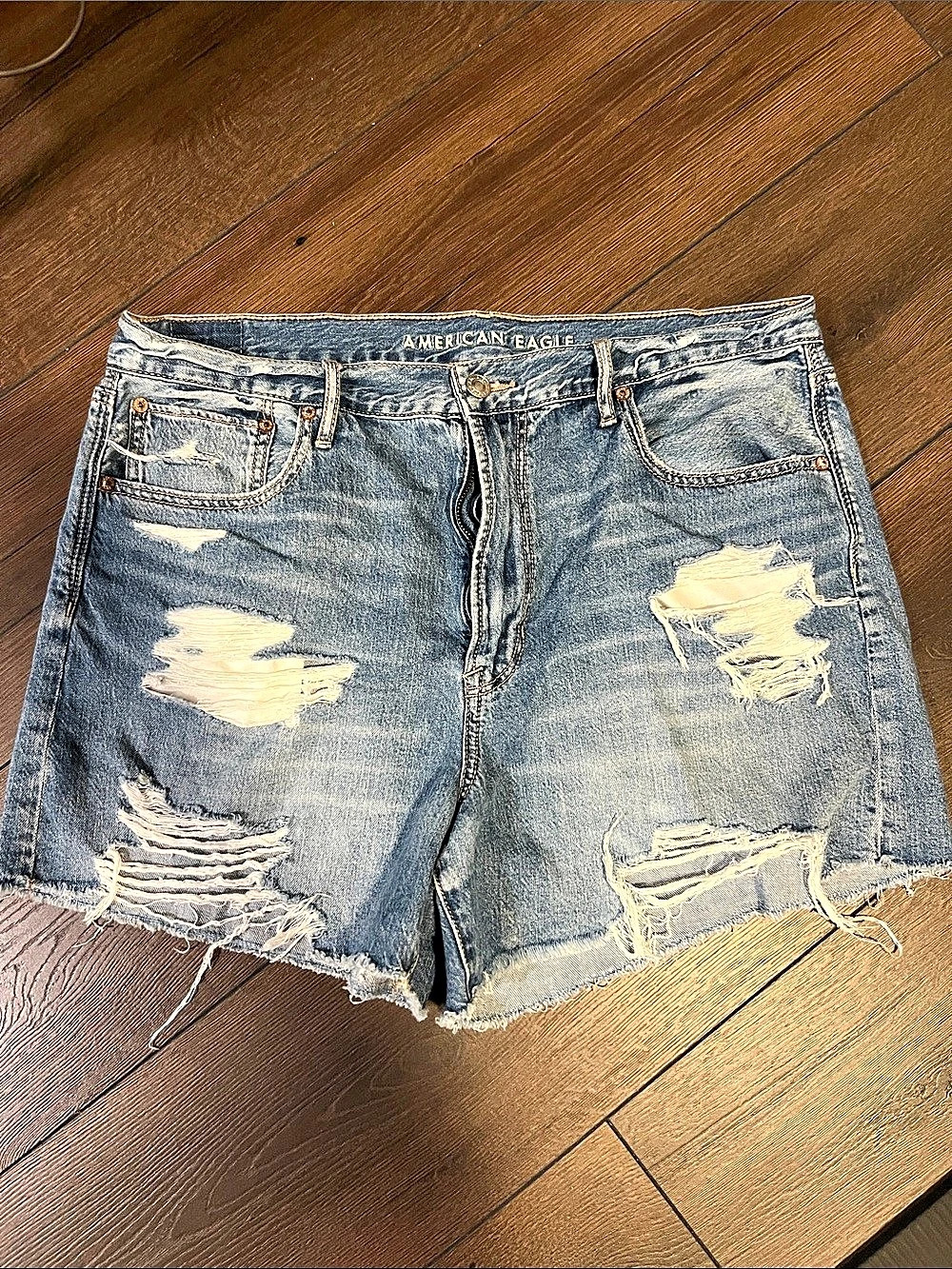 American Eagle AE Stretch Ripped Denim Mom Short Distressed Denim Jean Shorts